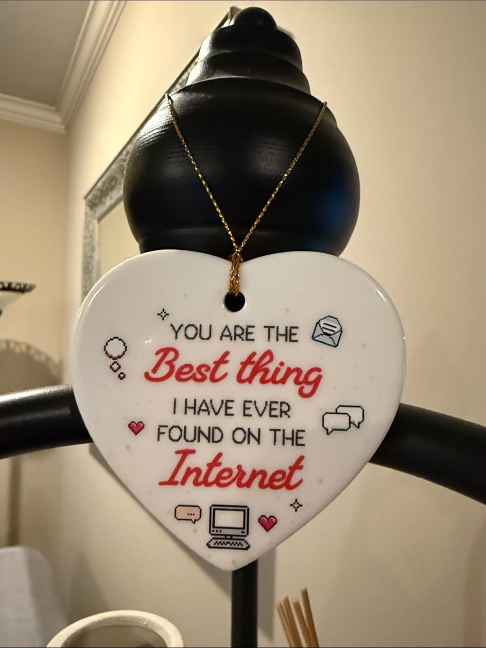 Heart-Shaped Internet Love Pendant - White & Red Ornament - New!
